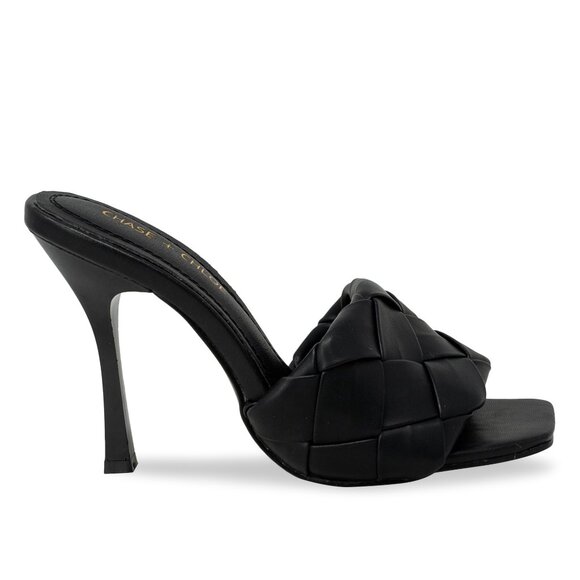 Women’s Woven Puff Band Mule Sandal Heels - Picture 2 of 3